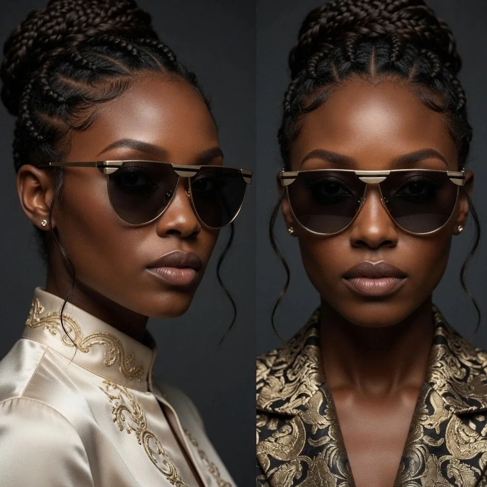 Women Sunglasses Flat Top Designer Glam Baddie Chic Summer Festival Shield Retro